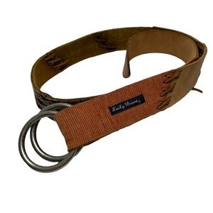 LUCKY BRAND Boho Gypsy Corduroy Genuine Leather Patchwork Woven Brown Belt M